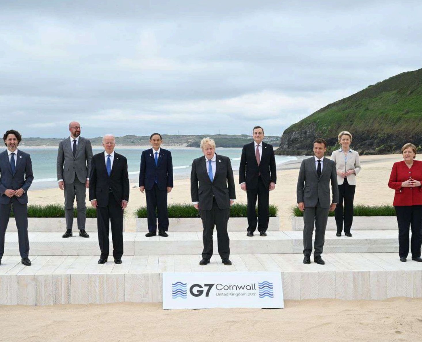 G7 Cornwall 2021 summit on the beach at Carbis Bay.